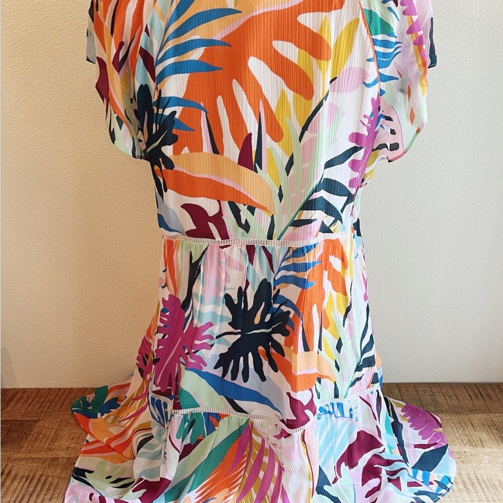 Marie Oliver Silk Frida Mini Dress Flutter Sleeve Tropical Print Multico… - Picture 6 of 12